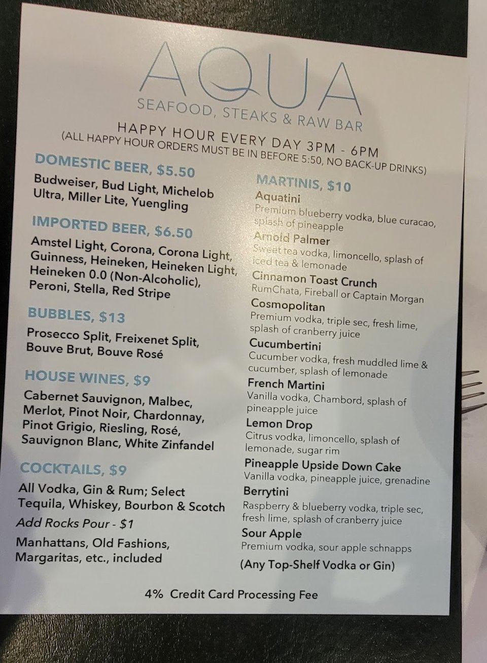 Lunch menu page with appetizers and entrees.